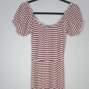 Modcloth Compania Fantastica Dress in Rust and Cream stripe - Size Large